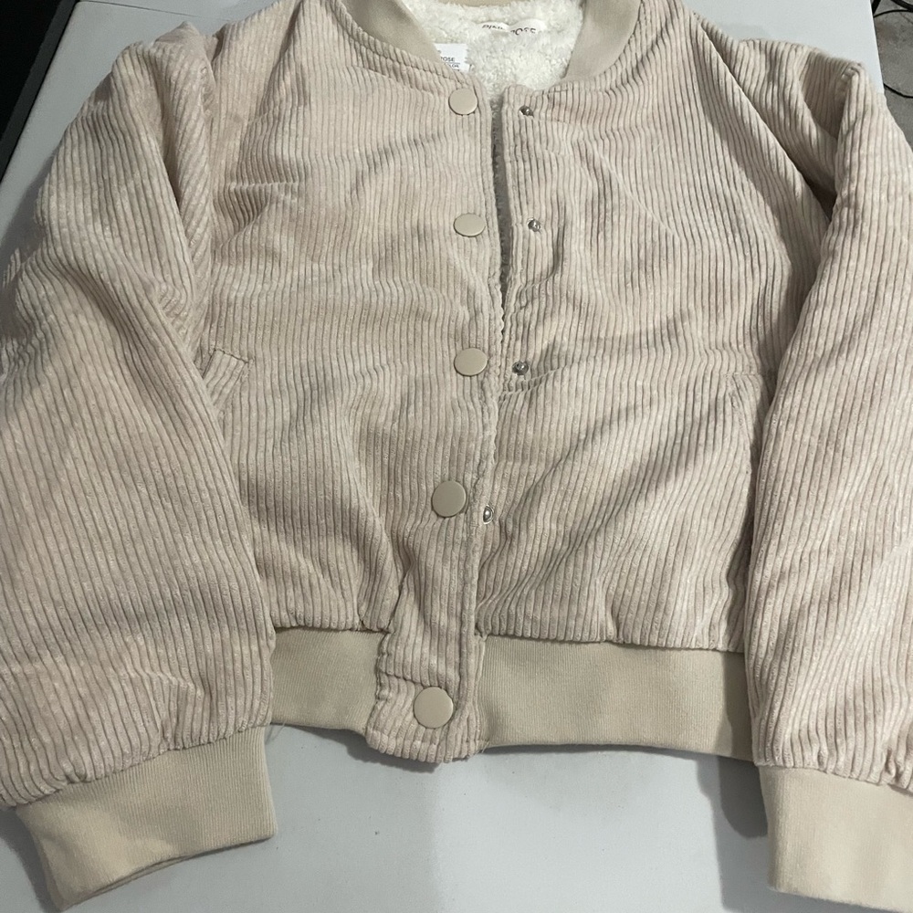 Pink Rose Beige Corduroy Puffer Jacket